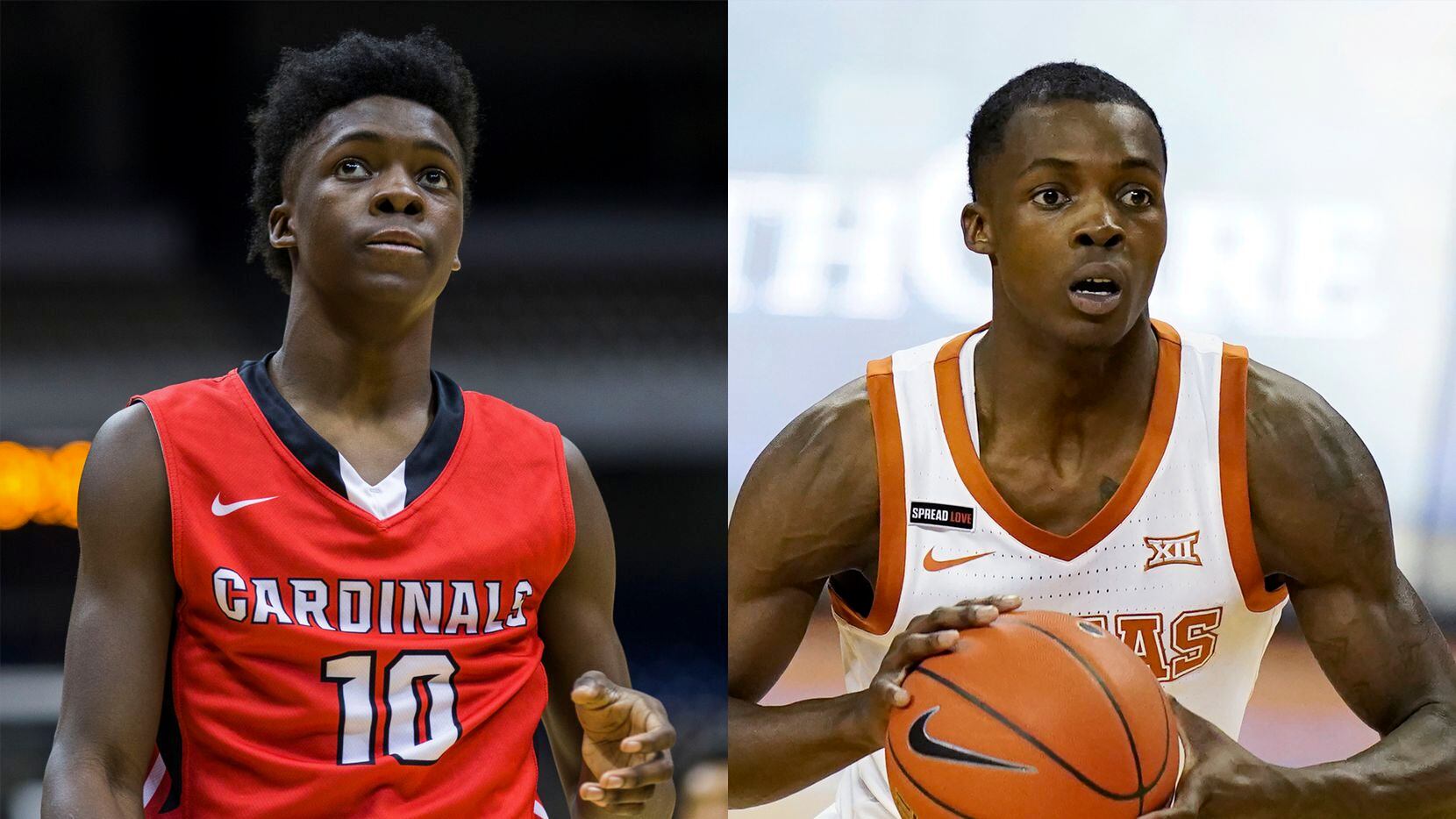 Andrew Jones with Irving MacArthur in 2015 (left) and Texas in 2021.