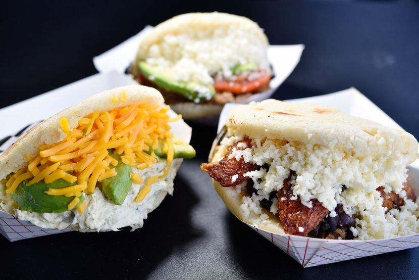 Fancy, left, The Arepa Nation, top, and Pabellon, right, from Arepa Nation at the Dallas...
