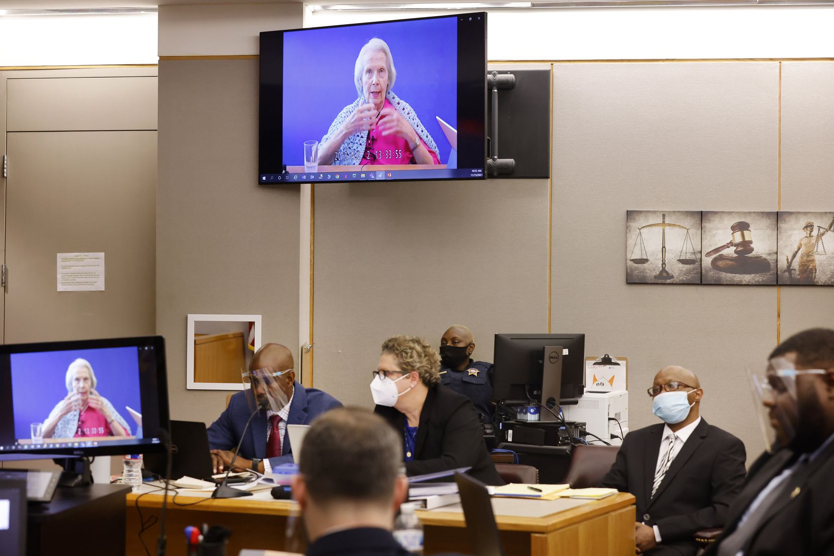 A video deposition by victim Mary Bartel is shown to jurors as she responded to questions from the prosecution and the defense.