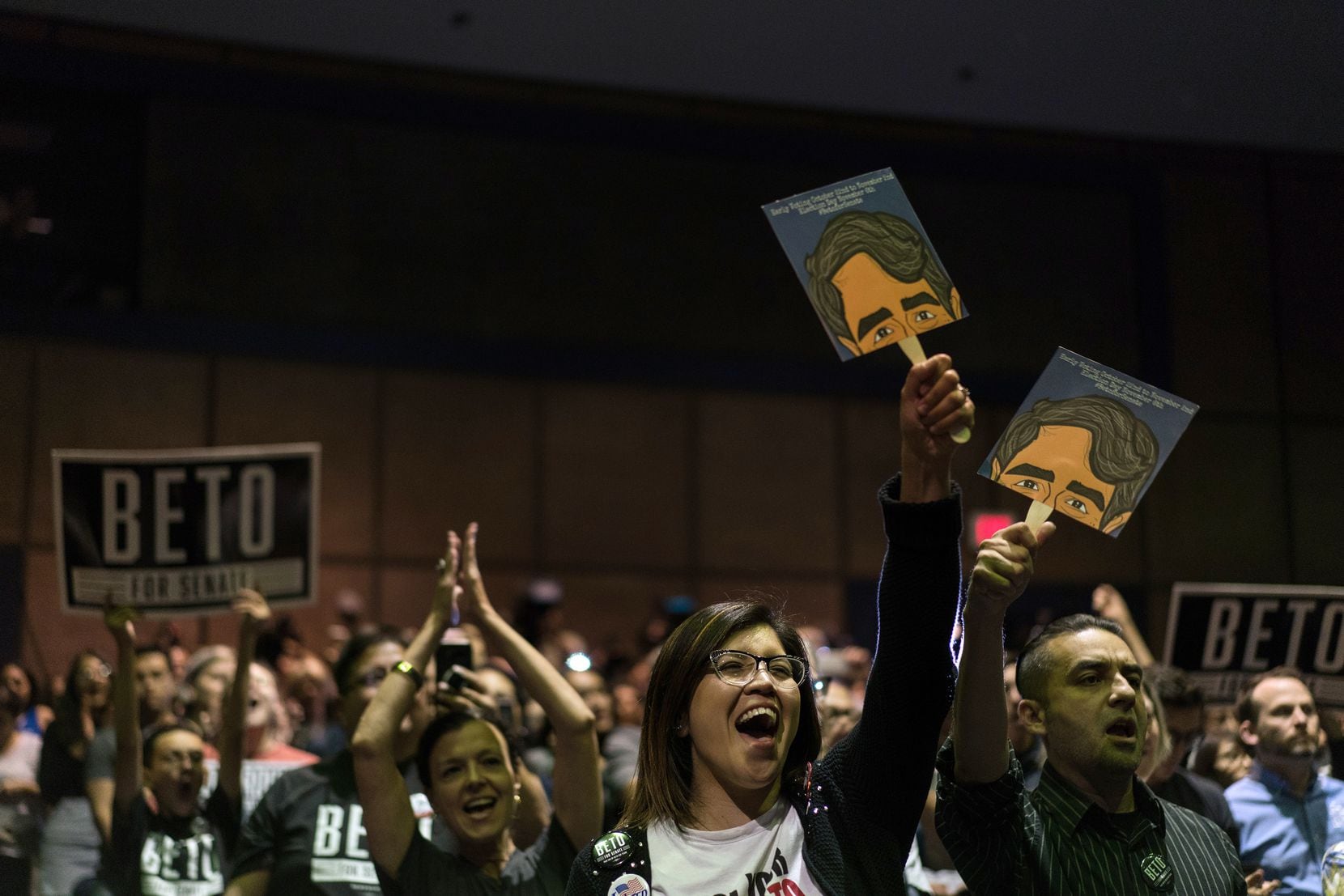 Supporters cheered for Rep. Beto O'Rourke, the Democratic challenger to Sen. Ted Cruz, as he...