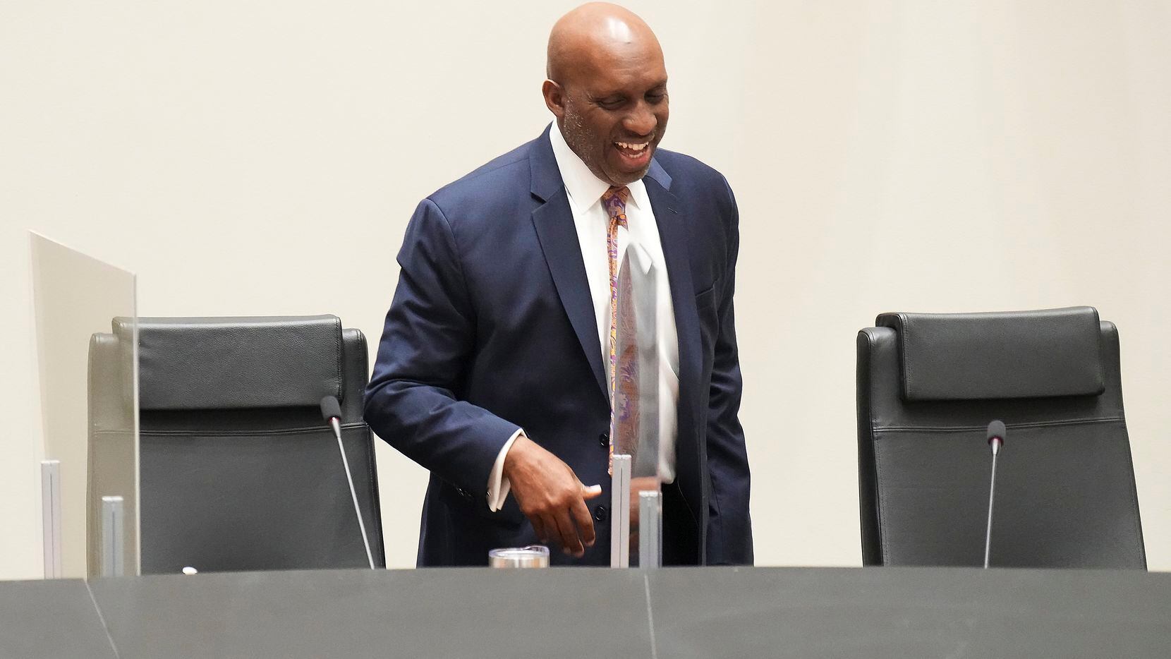 Dallas City Manager T.C. Broadnax arrives for a meeting of the  Dallas City Council on...