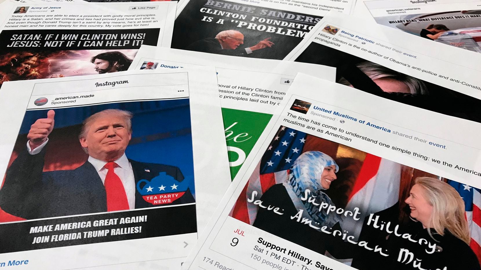 In this Nov. 1, 2017, file photo, Some of the Facebook and Instagram ads linked to a Russian...