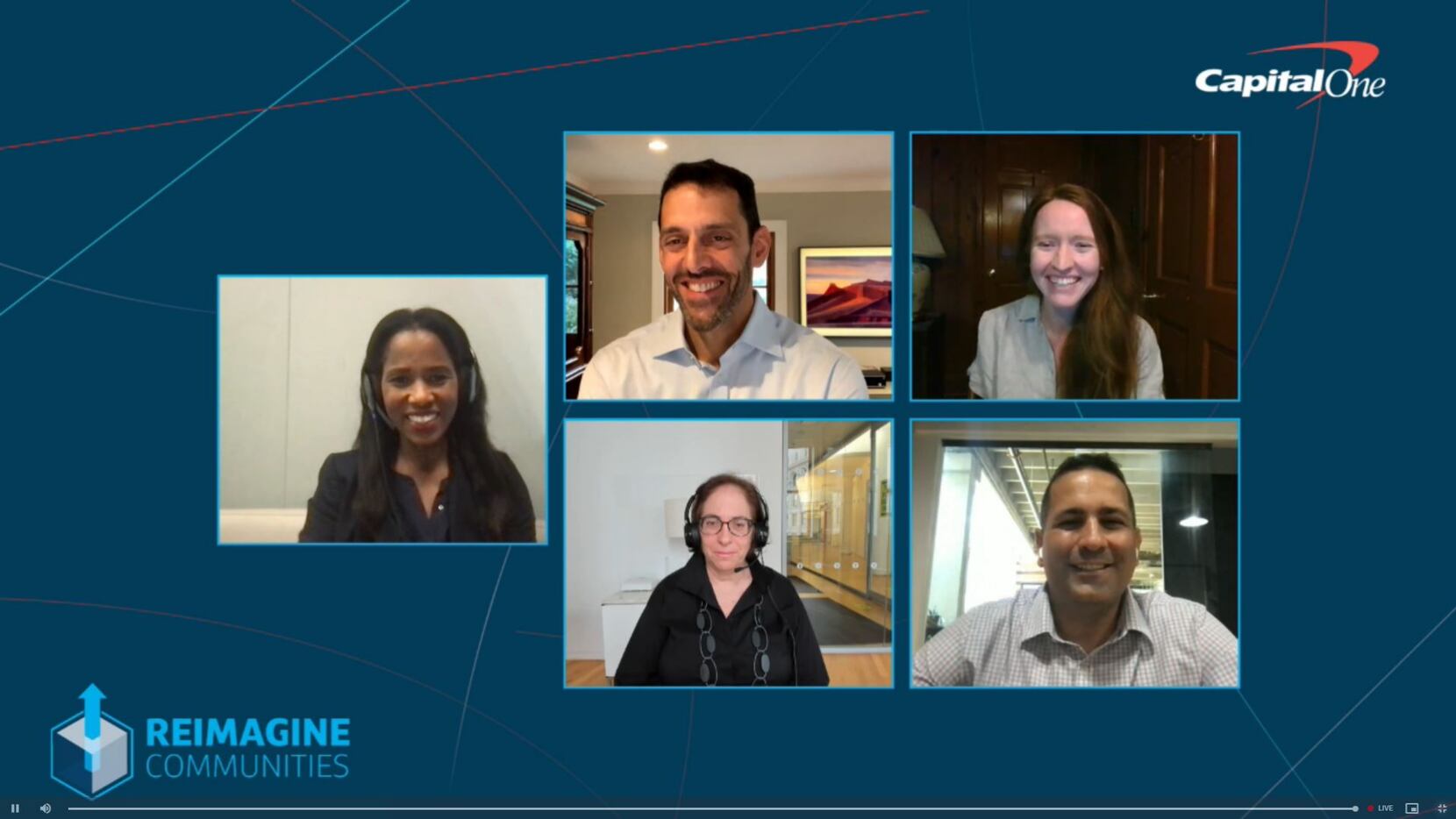 A screenshot of a video conference panel discussion for the 2021 Reimagine Communities Summit.