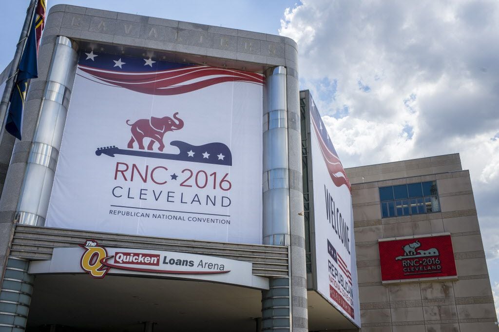Quicken Loans Arena is decorated to welcome the Republican National Convention, which starts...