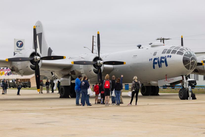 People look at the B-29 FIFI during the Dallas Aviation Discovery Fest, which is this year's...