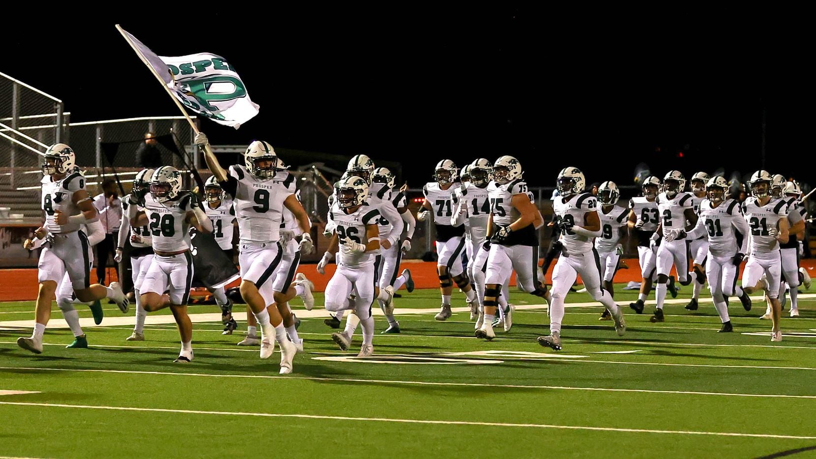 The Prosper Eagles in the field to face Flower Mound Marcus in a Class 6A Division II bi-district high school football game played at Marcus Marauders Stadium, Friday, November 12, 2021, in Flower Mound. (Steve Nurenberg/Special Contributor)