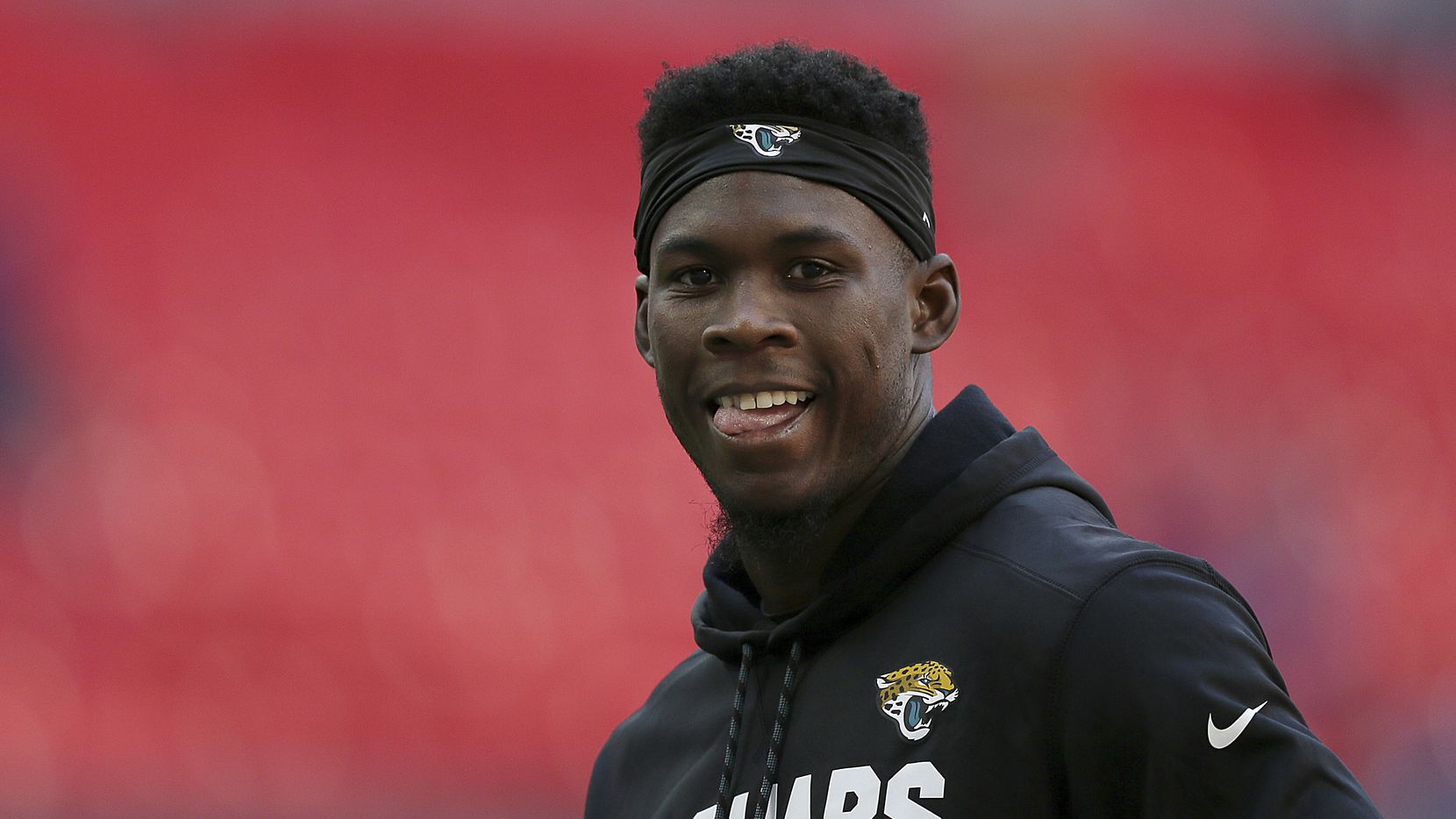 Jacksonville Jaguars wide receiver Allen Hurns smiles during a warm-up before an NFL football game between the Jaguars and the Baltimore Ravens at Wembley Stadium in London, Sunday Sept. 24, 2017. (AP Photo/Tim Ireland)