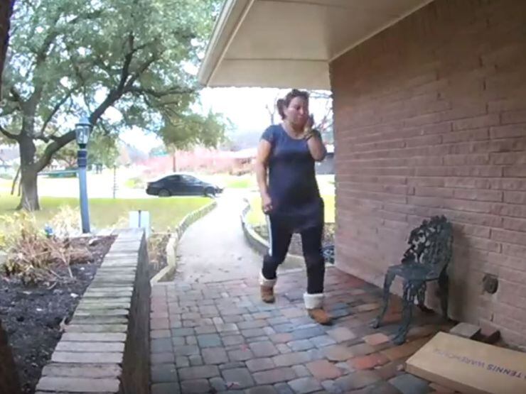 Surveillance footage shows a woman stealing a package in the 10500 block of Gooding Drive....