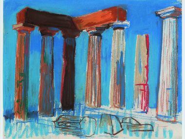 Louis I. Kahn, "Temple of Apollo, Corinth, at Midday, 1951." Pastel and charcoal on paper,...