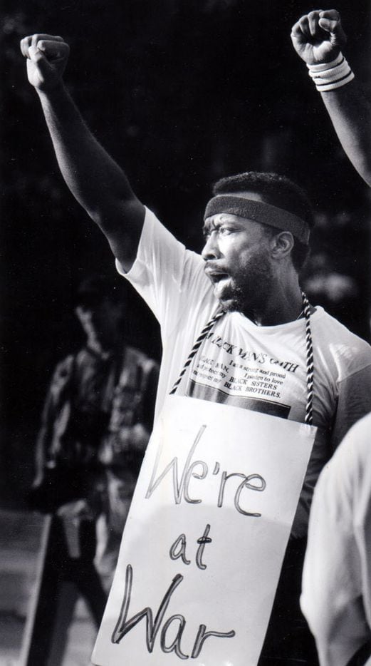August, 1991 - John Wiley Price and supporters demonstrate outside of a local TV station,...