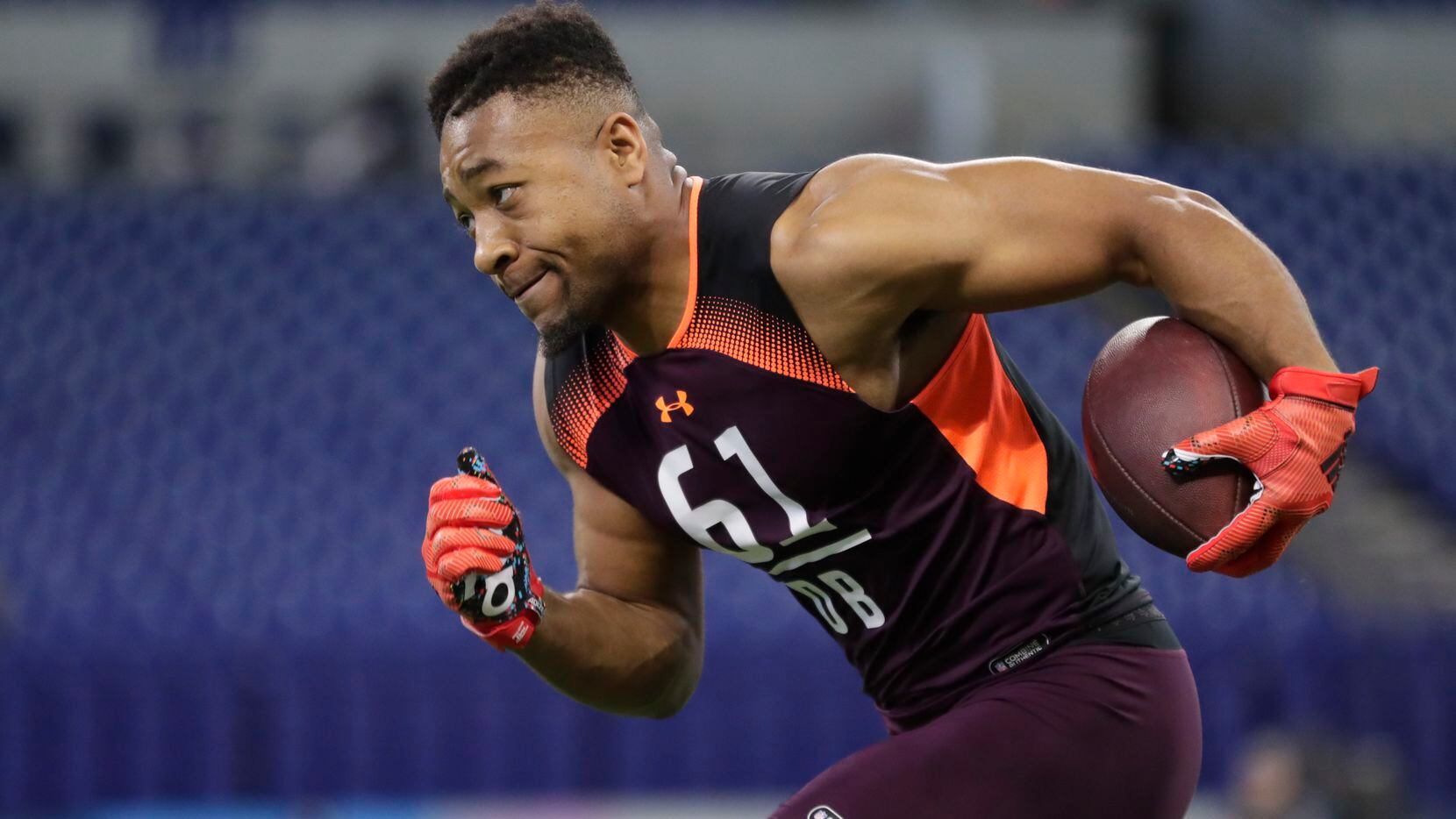 Michigan State defensive back Khari Willis runs a drill at the NFL football scouting combine...