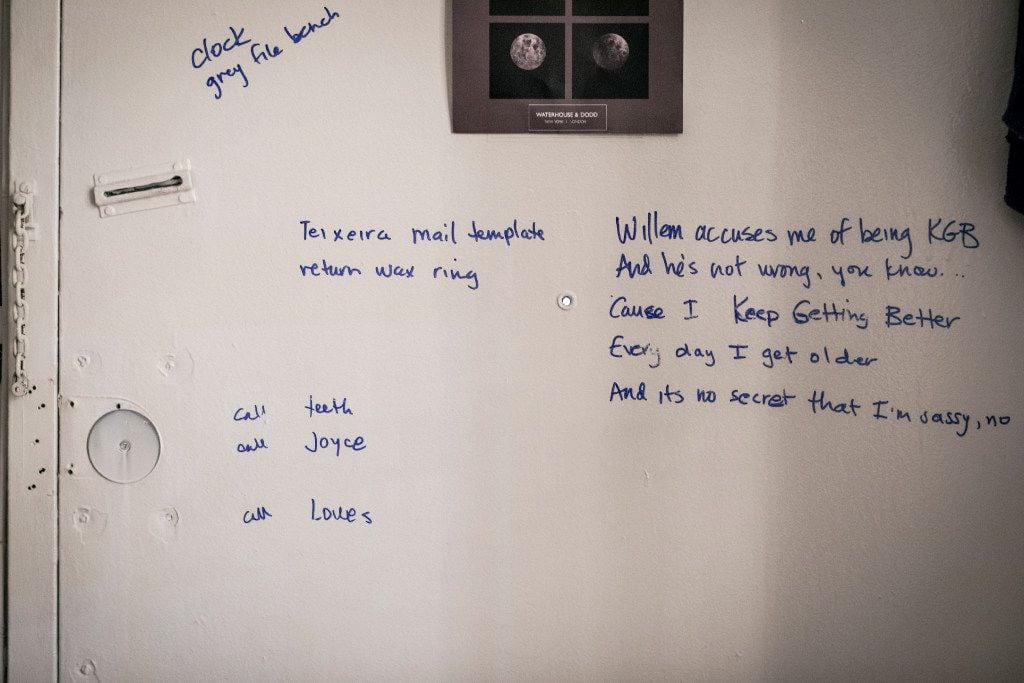 Michelle Shocked's door with working lyrcis jotted down. Photographed at her home in New York. 