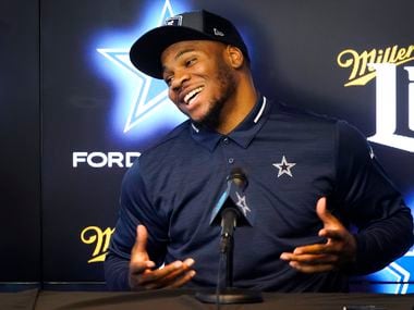Dallas Cowboys first-round draft pick Micah Parsons answers a question during a press conference introducing the linebacker from Penn State at The Star on Friday, April 30, 2021, in Frisco.