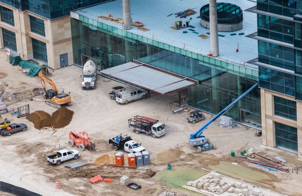 Construction at the new Toyota headquarters as photographed from a helicopter on Wednesday,...