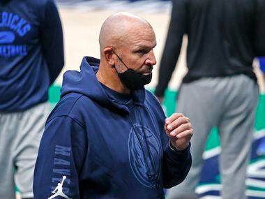 Dallas Mavericks head coach Jason Kidd heads for the locker room after the scrimmage as the...