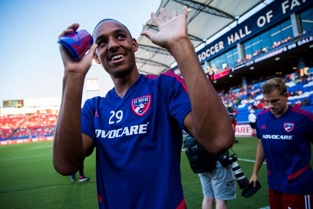 FC Dallas forward Bryan Reynolds (29) waves to fans before an MLS game between FC Dallas and...