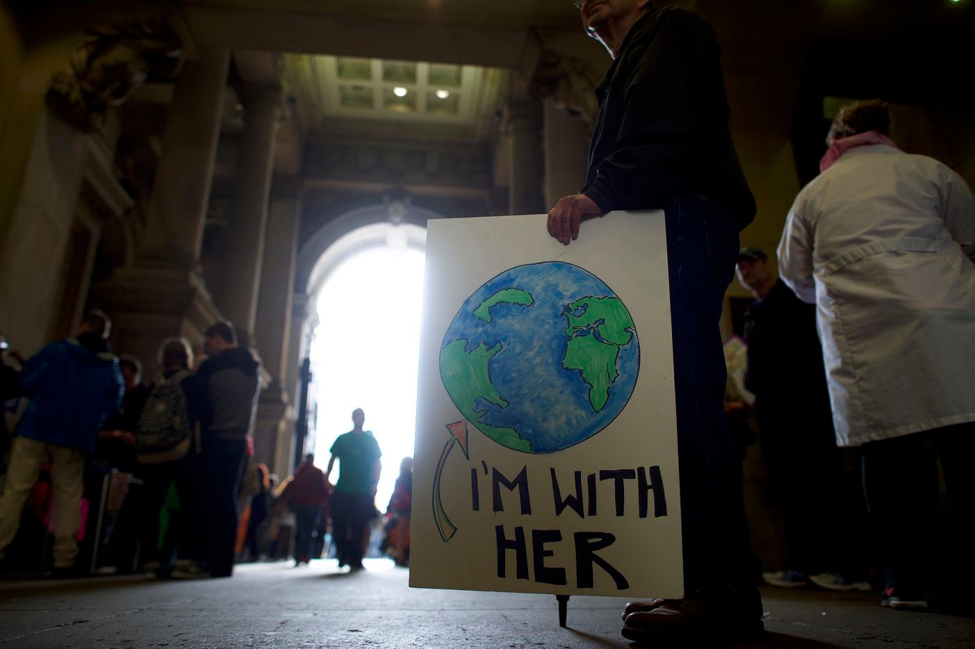 Demonstrators gather at Philadelphia City Hall before the March for Science, April 22, 2017....