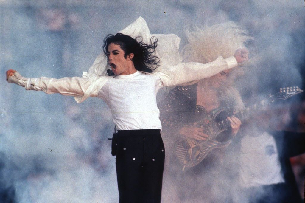 Feb. 1, 1993 file photo shows Pop superstar Michael Jackson performing during the halftime...