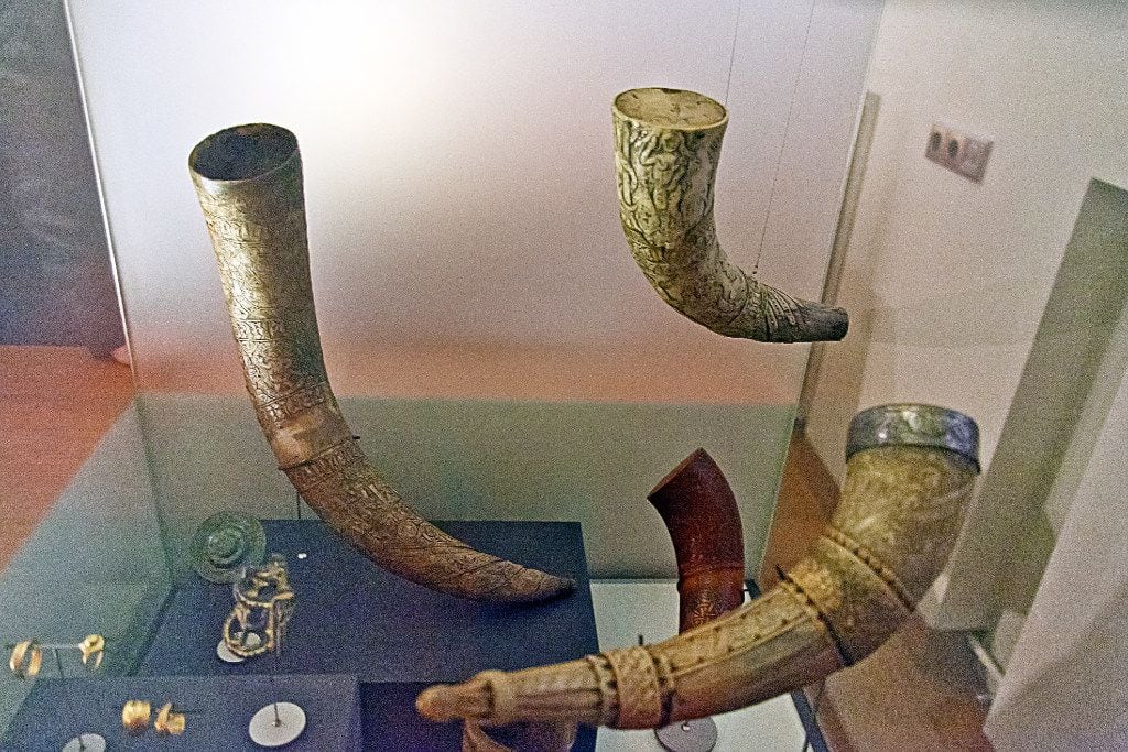 Objects from Viking life, like these drinking horns, are on display at the National Museum...