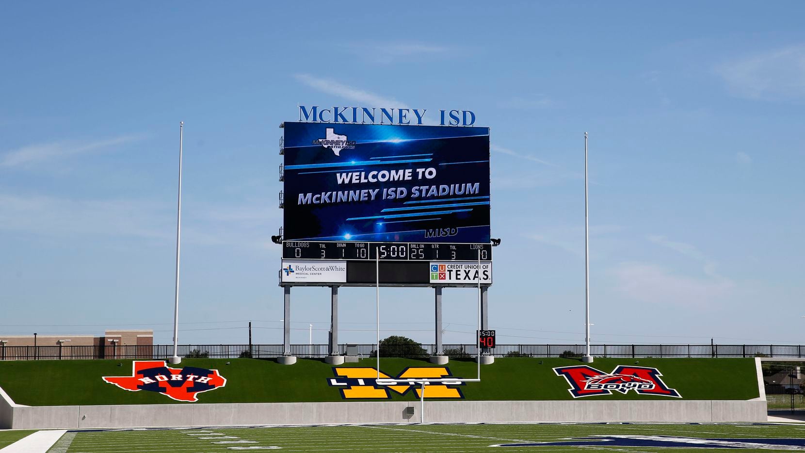 The parking lot of McKinney ISD Stadium will serve as a drive-through pickup location for...