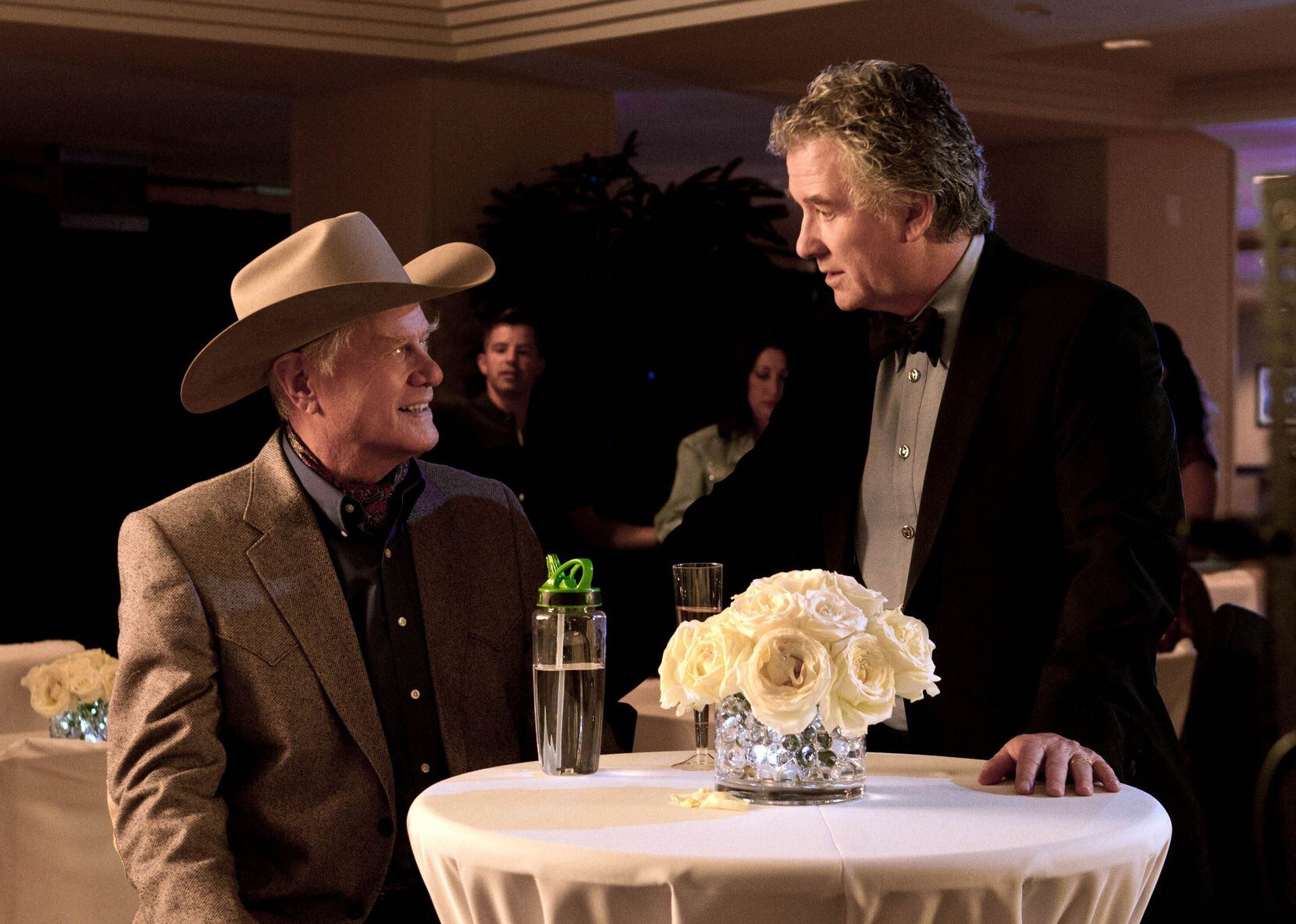 Larry Hagman as J.R. Ewing and Patrick Duffy as Bobby Ewing in a scene from "Dallas."
