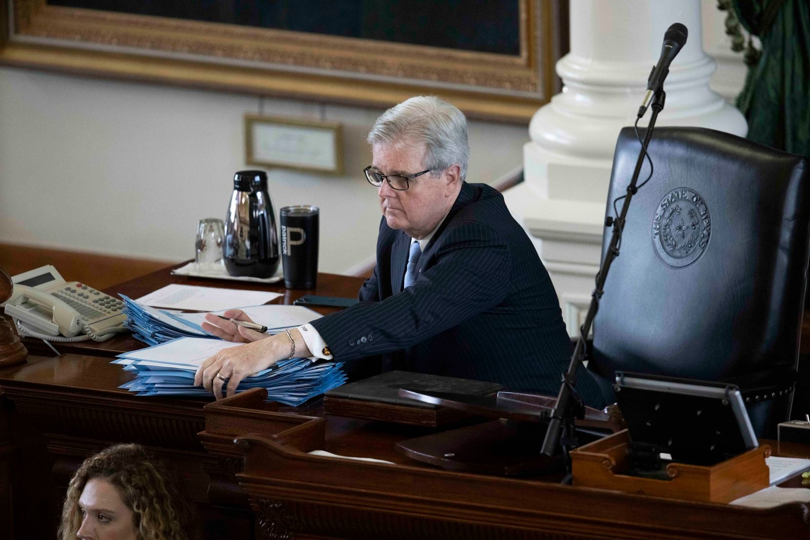 Two forces are driving the rightward tilt in Austin – Lt. Gov. Dan Patrick, who “has exercised pretty much absolute control over the Texas Senate,” and GOP “base” voters loyal to former President Donald Trump, said Rice University political scientist Mark Jones. In May file photo, Patrick presides over the Senate. It has been more enthusiastic about Gov. Greg Abbott's special-session agenda than the House. 