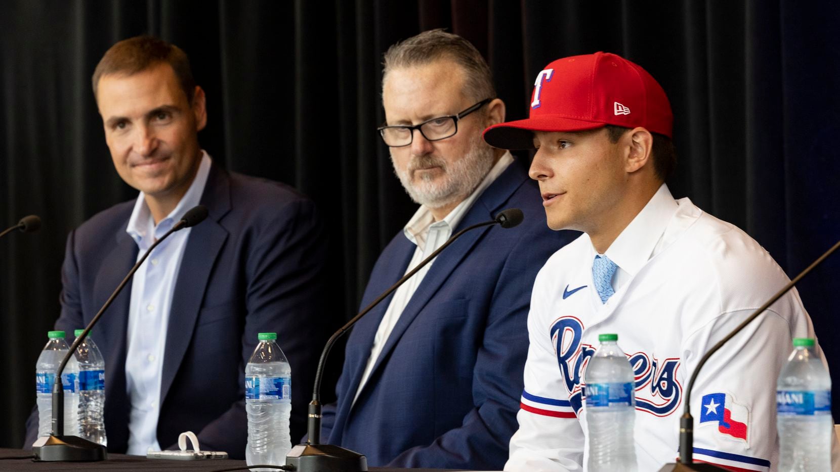 (From left) Chris Young, Texas Rangers Executive Vice President and General Manager, Kip...