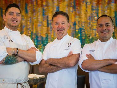 From left: Chef de Cuisine Peter Barlow; chef-owner Stephan Pyles and executive pastry chef...