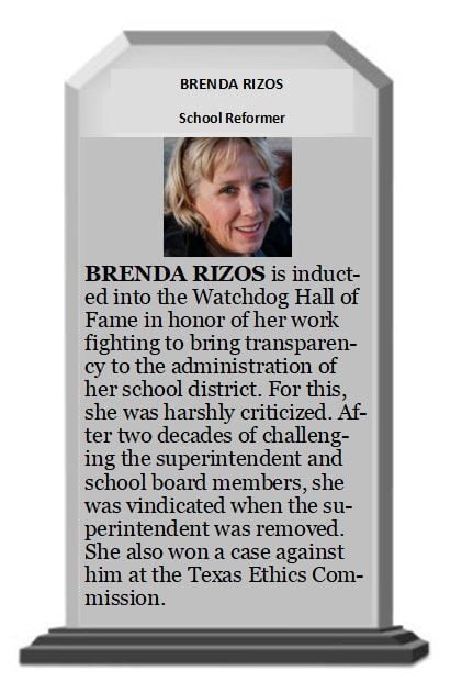Watchdog Hall of Fame Plaque for Brenda Rizos