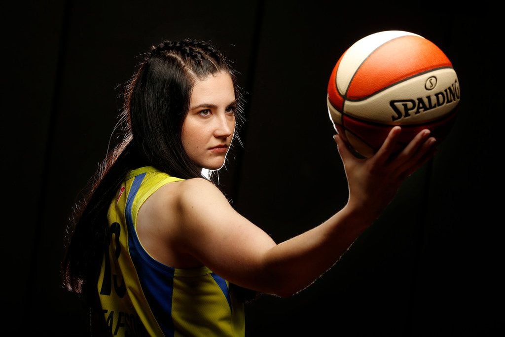 Dallas Wings basketball player Megan Gustafson poses for a photo during media day at College...