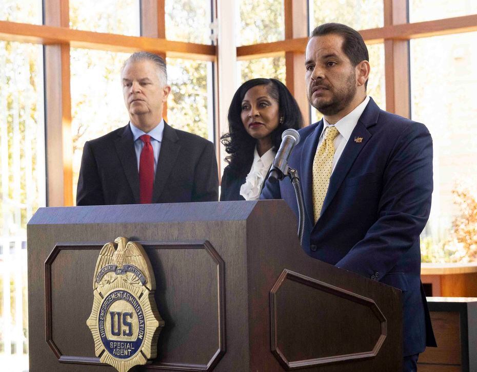 DEA Special Agent in Charge Eduardo A. Chávez speaks during a press conference at the DEA...