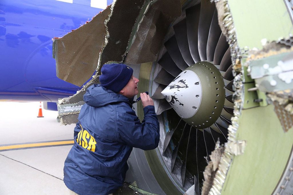 A preliminary NTSB inspection of the engine found that one of the 24 fan blades had broken...
