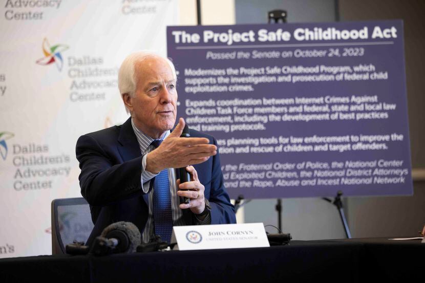 U.S. Sen. John Cornyn, R-Texas, speaks about his bill, Project Safe Childhood Act, that aims...