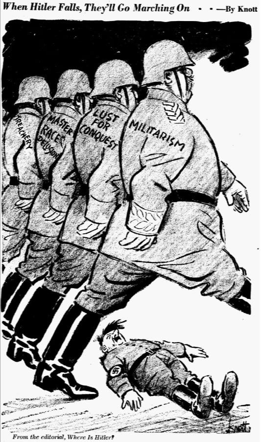 Cartoon featured in the February 7, 1943 edition of The Dallas Morning News.