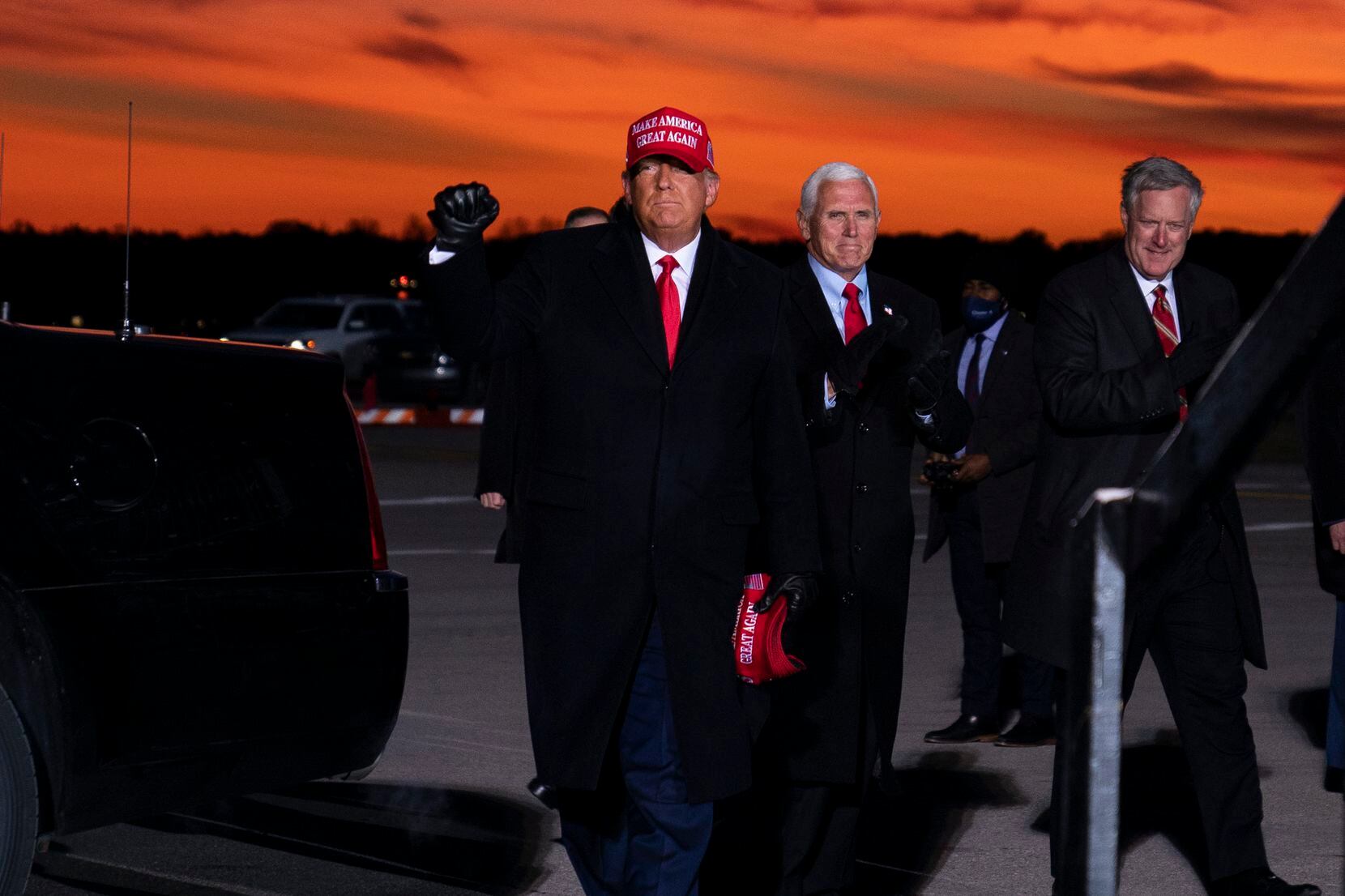 President Donald Trump and Vice President Mike Pence arrive for a campaign rally at Cherry...