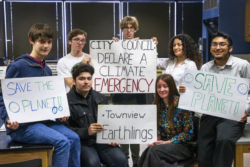 The members of the Earthlings environmental activism club at the Yvonne A. Ewell Townview...