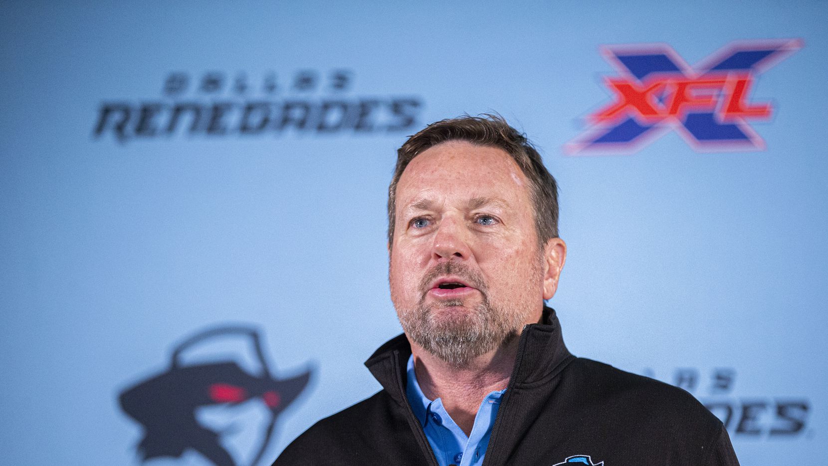 Dallas Renegades XFL team head coach Bob Stoops speaks during a press conference at the...