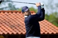 Former Dallas Cowboys quarterback Tony Romo tees off on No. 15 in the Invited Celebrity...