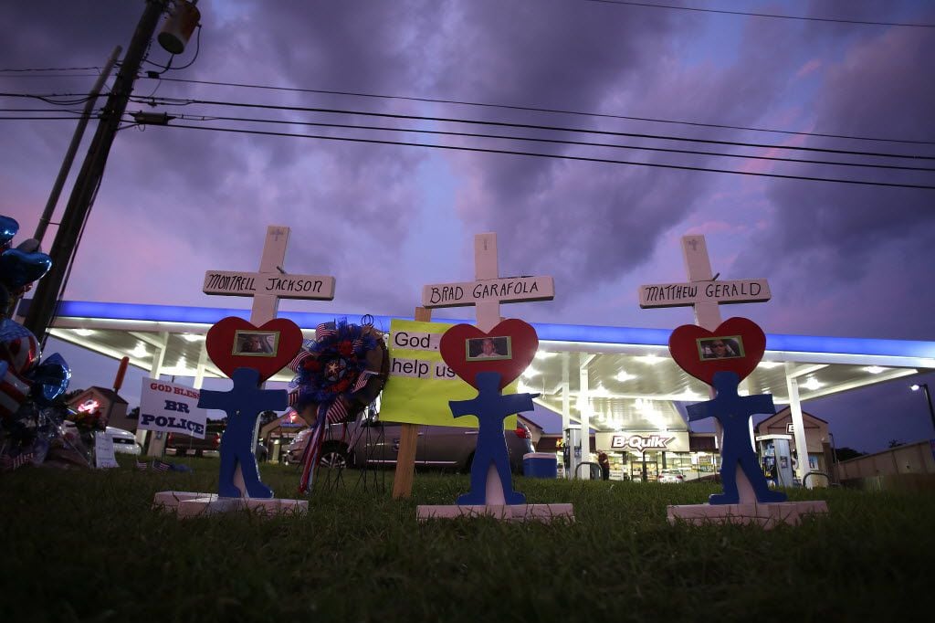 Crosses for Baton Rouge police Officers Montrell Jackson and Matthew Gerald and East Baton...