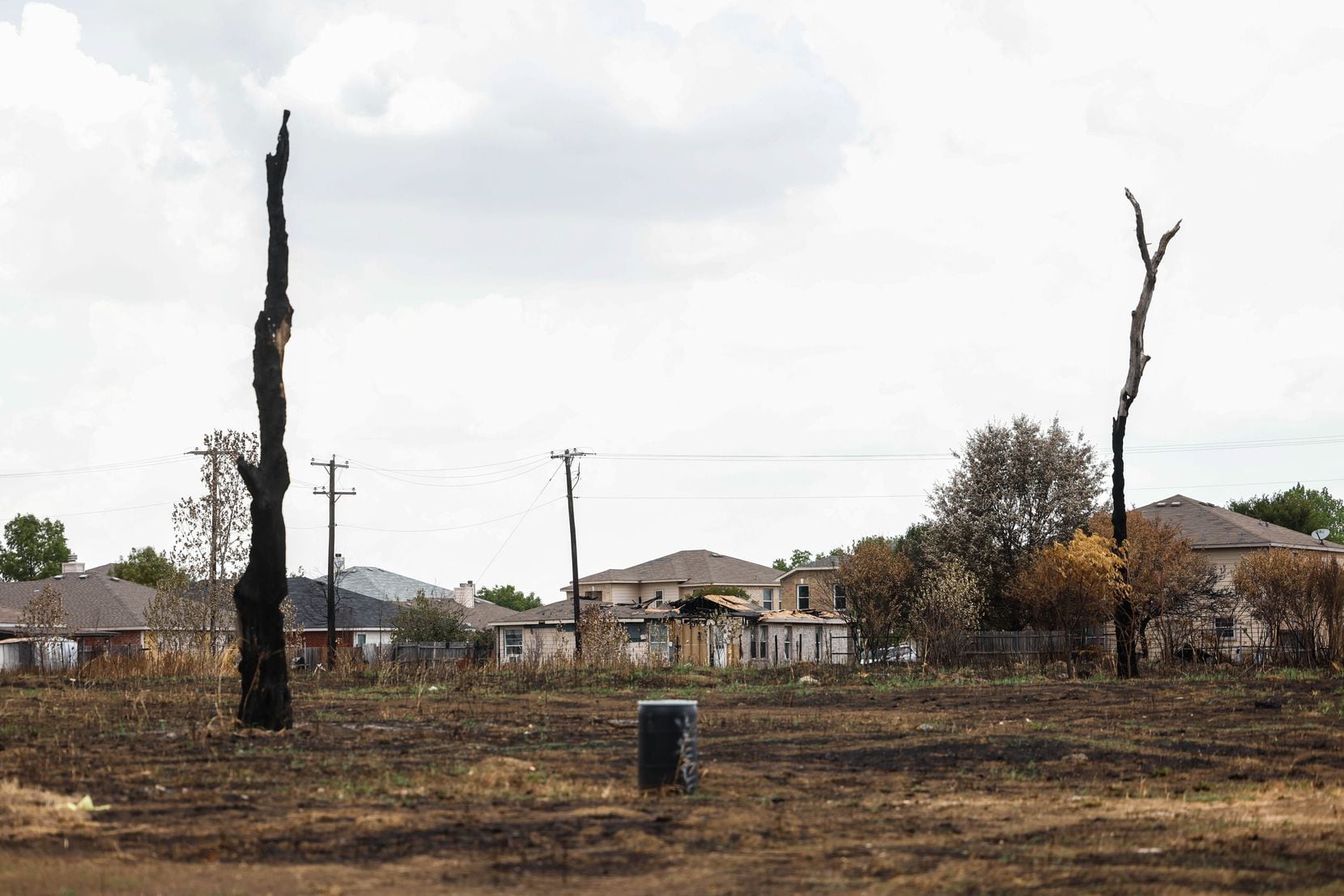 Destroyed houses by a grass fire in Balch Spring on Wednesday, August 10, 2022. The incident...