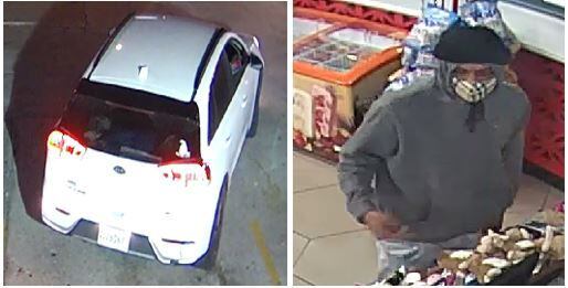 Imagen compartida por la Policía de Dallas del sospechoso de robo a Fuel City, y su vehículo.