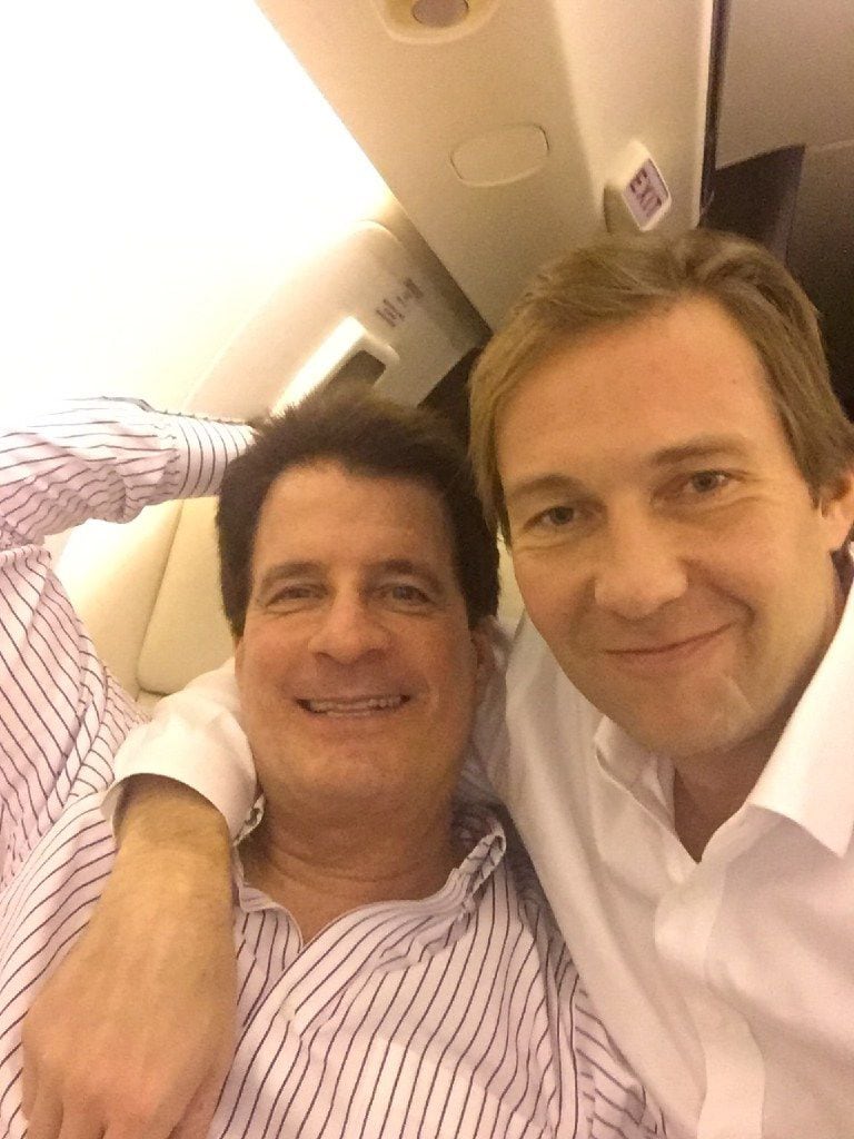 Donald Trump stumpers Andy Beal, left, and Tommy Hicks Jr., head back to Dallas on Wednesday aboard Beal s private jet after celebrating the upset victory in New York.