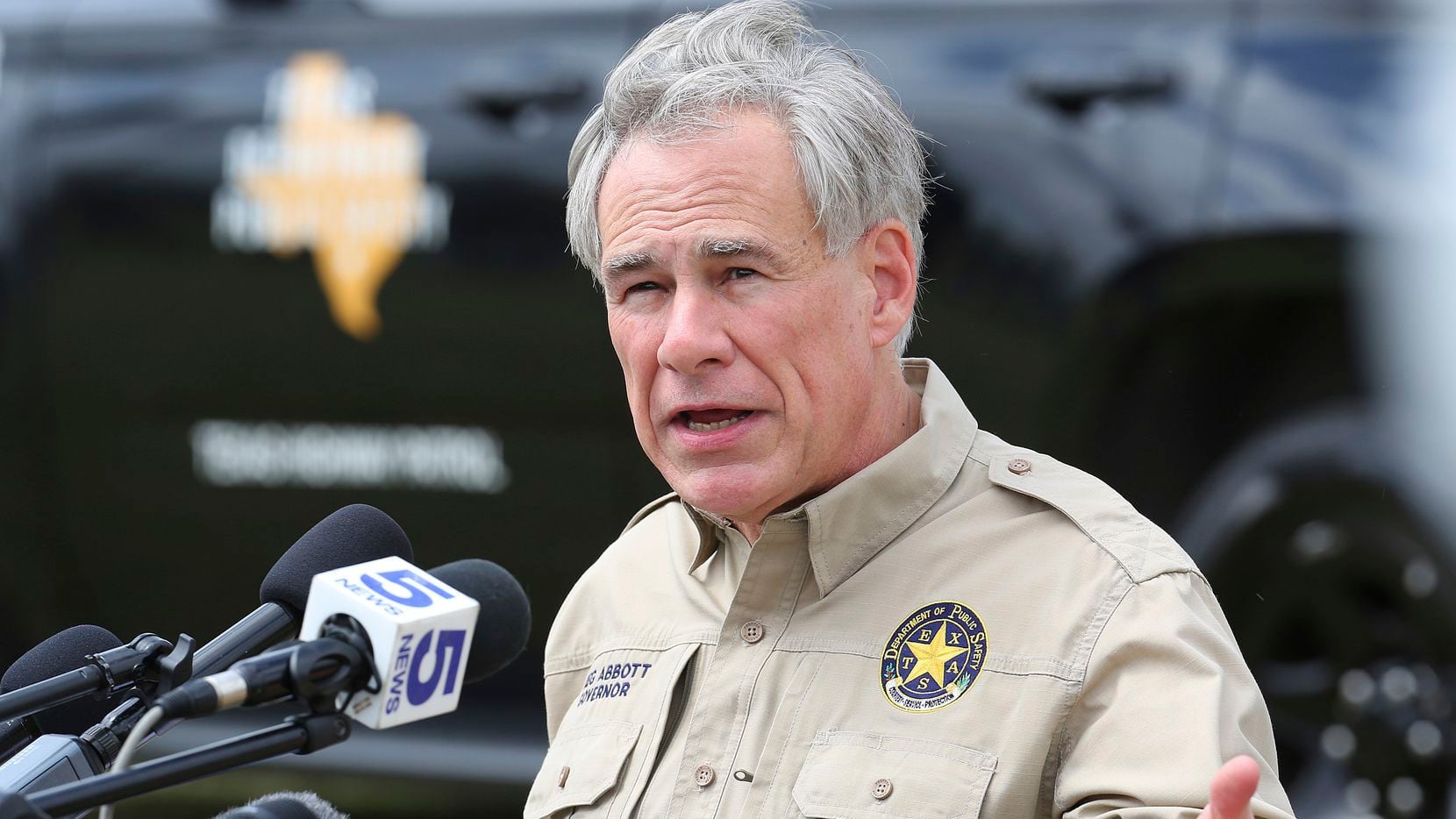 Gov. Greg Abbott speaks on the topic of illegal immigration during a press conference on the...