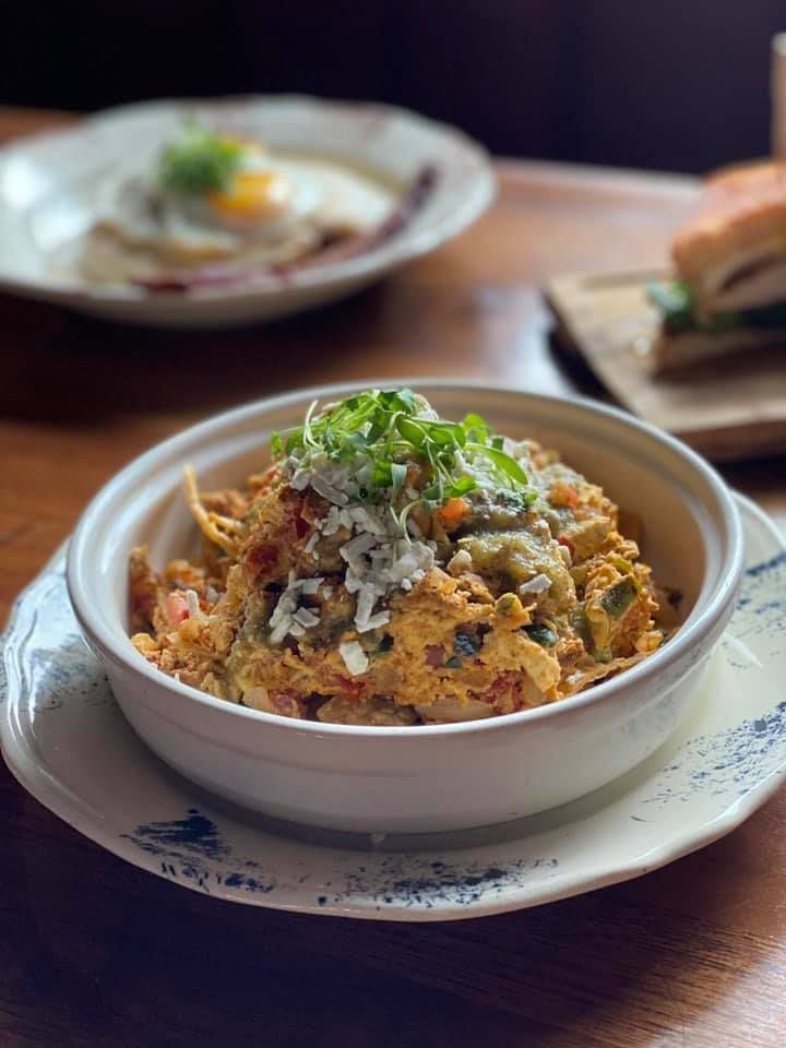 Mothers' Day brunch at Haywire and the Ranch at Las Colinas features chorizo migas with eggs, corn tortilla strips, diced peppers and onions, chorizo, black bean puree and salsa verde.