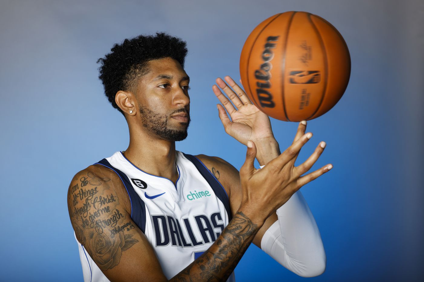 Dallas Mavericks’ Christian Wood is photographed during the media day at American Airlines...