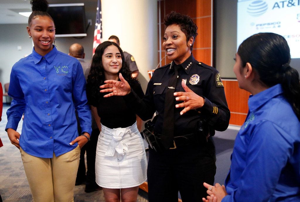 Dallas Police Chief U. Renee Hall visited Tuesday with Youth Commission representatives...