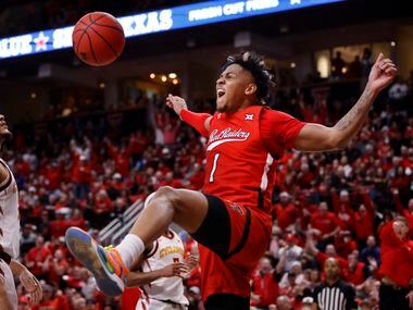 Texas Tech Red Raiders guard Terrence Shannon Jr. (1) completes the alley-oop dunk during...