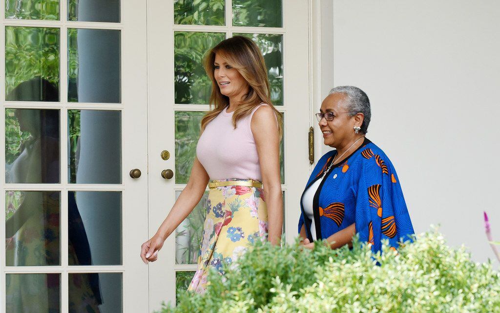 First lady Melania Trump welcomes Kenya's first lady Margaret Kenyatta to the White House on...