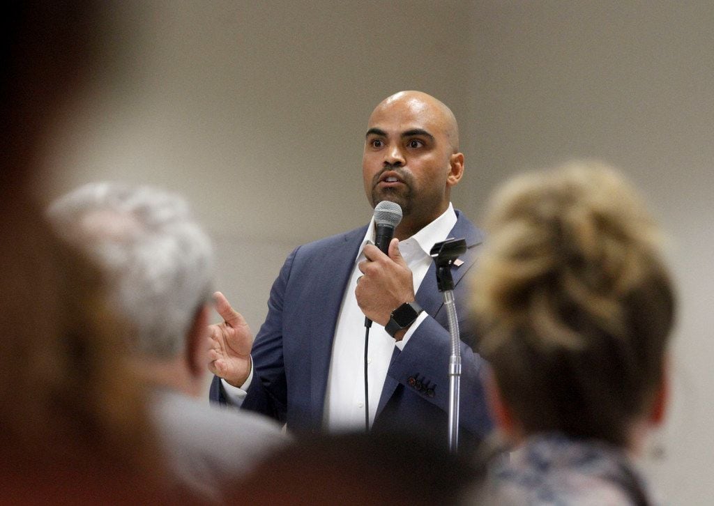 U.S. Representative Colin Allred, (D-TX 32nd District) speaks at a town hall meeting at the Garland Senior Activity Center in Garland, Texas, Monday, August 12, 2019. (Brian Elledge/The Dallas Morning News)