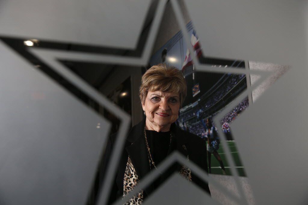 Marylyn Love, longtime secretary for Dallas Cowboys owner Jerry Jones, poses for a...